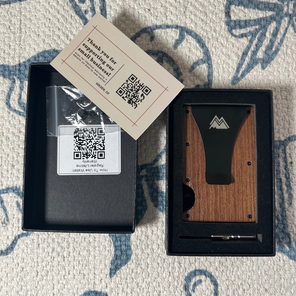 Mountain Voyage Co Minimalist Wallet Walnut Wood RFID Blocking Money Clip EDC